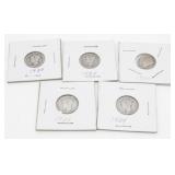 Five 90% Silver Mercury Dimes