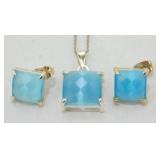 Blue Stone Glass Sterling Silver Jewelry Set