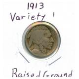 1913 Variety I Raised Ground Buffalo Nickel