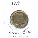 1919 Buffalo Nickel with Clear Date & Half of