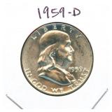 1959-D Franklin Uncirculated Silver Half Dollar