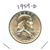 1959-D Franklin Uncirculated Silver Half Dollar