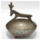 Vintage Brass Reindeer Deer Nut Candy Bowl Dish -