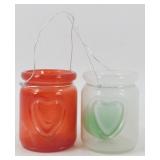 * (2) Glass Tea Light Holders with Raised Hearts
