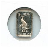 Kangaroo 1 Gram .999 Fine Silver Bar