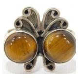 Tiger Eye 2-Stone Sterling Ring - 5.12 grams