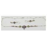 Sterling Silver Necklace & Earrings - Marked