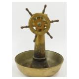 Brass Ship Wheel Ashtray with Thermometer