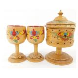 3-pc Wood Goblets & Holder