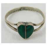 Malachite Heart Sterling Ring - 1.22 grams Total
