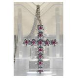 Sterling Silver PAZ Cross with Rubies Necklace -