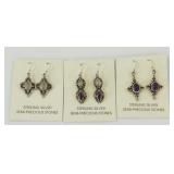 3 Pairs of Sterling and Stone Earrings