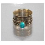 Sterling Silver Turquoise Carved Ring - 7.01