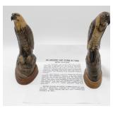 Water Buffalo Horn, Hand Carved Falcon Pair (2) -
