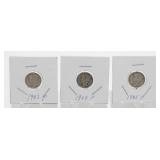 3 Mercury Silver Dimes - 1943-P, 1944-P & 1945-P