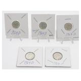 5 Roosevelt Silver Dimes - 1964-D