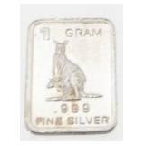 Silver Bar: "Kangaroo" - .999 Fine Silver, 1 gram