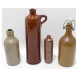 * 4 Old Stoneware Beer & Liquor Bottles - All