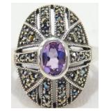 Sterling Silver Amethyst & Marcasite Ring,