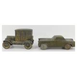 2 Metal Cars - Both Banks, but 1 Missing Bottom