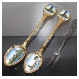 (2) Moscow Enamel Inlay Souvenir Spoons and Small