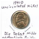 1941-D Uncirculated Jefferson Nickel - Die Defect