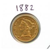 1882 Liberty Head $5 Gold Half Eagle - 0.2419