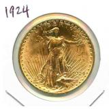 1924 Saint Gaudens $20 Gold Double Eagle - 0.9675