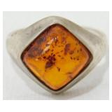 Amber Sterling Silver Ring - 3.36 grams Total