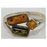 Amber 3-Stone Sterling Ring - 2.60 grams Total