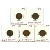 (5) U.S. Indian Head Cents: 1905, 1906, 1907,