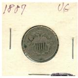 1867 U.S. Shield Nickel No Rays