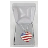Heart Pendant with American Flag & 18" Silver