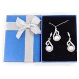 Pearl Pendant & Earrings with 16" Chain - New