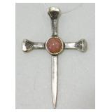 Cross Rose Quartz Sterling Silver Pendant