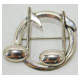 Vintage Beau Music Note Sterling Silver Brooch