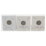 3 Mercury Silver Dimes - 1939-P, 1939-D & 1939-S