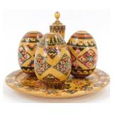 5 Wooden Doodads - 3 Eggs, 1 Plate, 1 Cologne