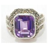 Sterling Silver Amethyst & Marcasite Ring,