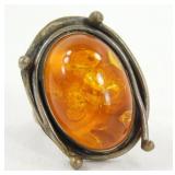 Large Amber Sterling Ring - 12.48 grams Total