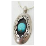 Sterling Silver Turquoise Necklace - 16" Chain