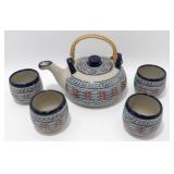 * Hand-Painted Tea Pot w/ 4 Tea Cups - Pottery