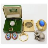 6 Items: Tie Clasp, Small Bear Pin (Italy), Set