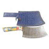 New Damascus Steel Cleaver Knife with Leather