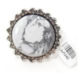 German Silver Dendrite Opal Ring - Size 7