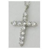 Sterling Silver CZ Cross Pendant and Chain, 16"