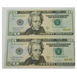 2 Consecutive Serial Number 2017-A $20 Notes