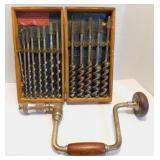 Vintage H.S.B. Hand Brace & Full Auger Bit Set