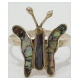Vintage Sterling Silver Butterfly Abalone Ring -