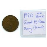 1920 Great Britain One Pence Bronze Penny Coin